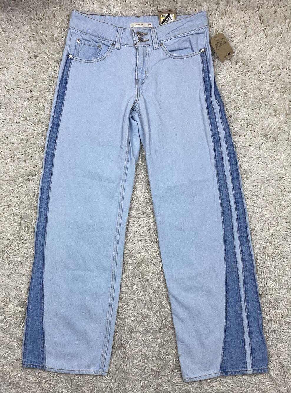 Levis Superlow Loose Jeans Womens 27x32 Light Wash Two Tone Side Panel Y2K NWT